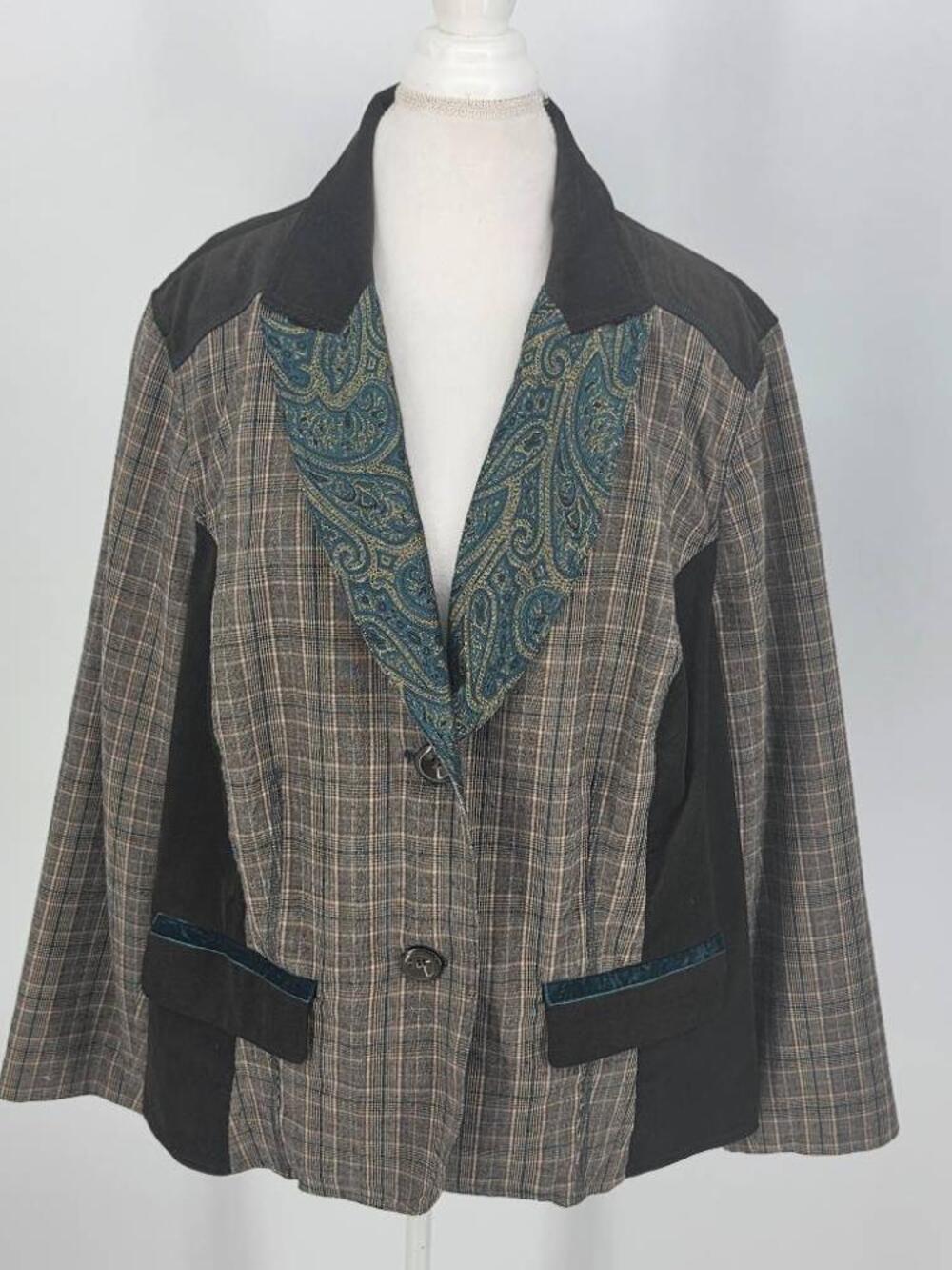 CJ Banks Vintage Womens 3X Blazer Fits Smaller Plaid Paisley Tapestry Whimsigoth